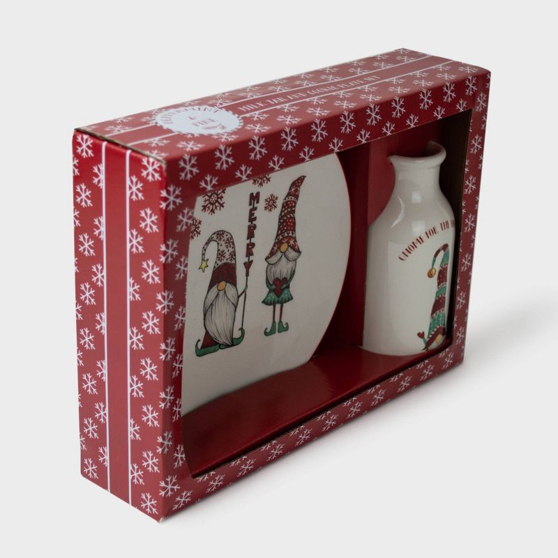 2pc Ceramic Gnome Milk and Cookies Set - Peppermint & Pine