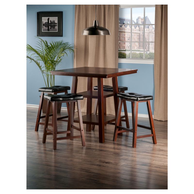 5pc Orlando 2 Shelves Counter Height Dining Set with Cushion Seat Wood/Walnut/Black - Winsome