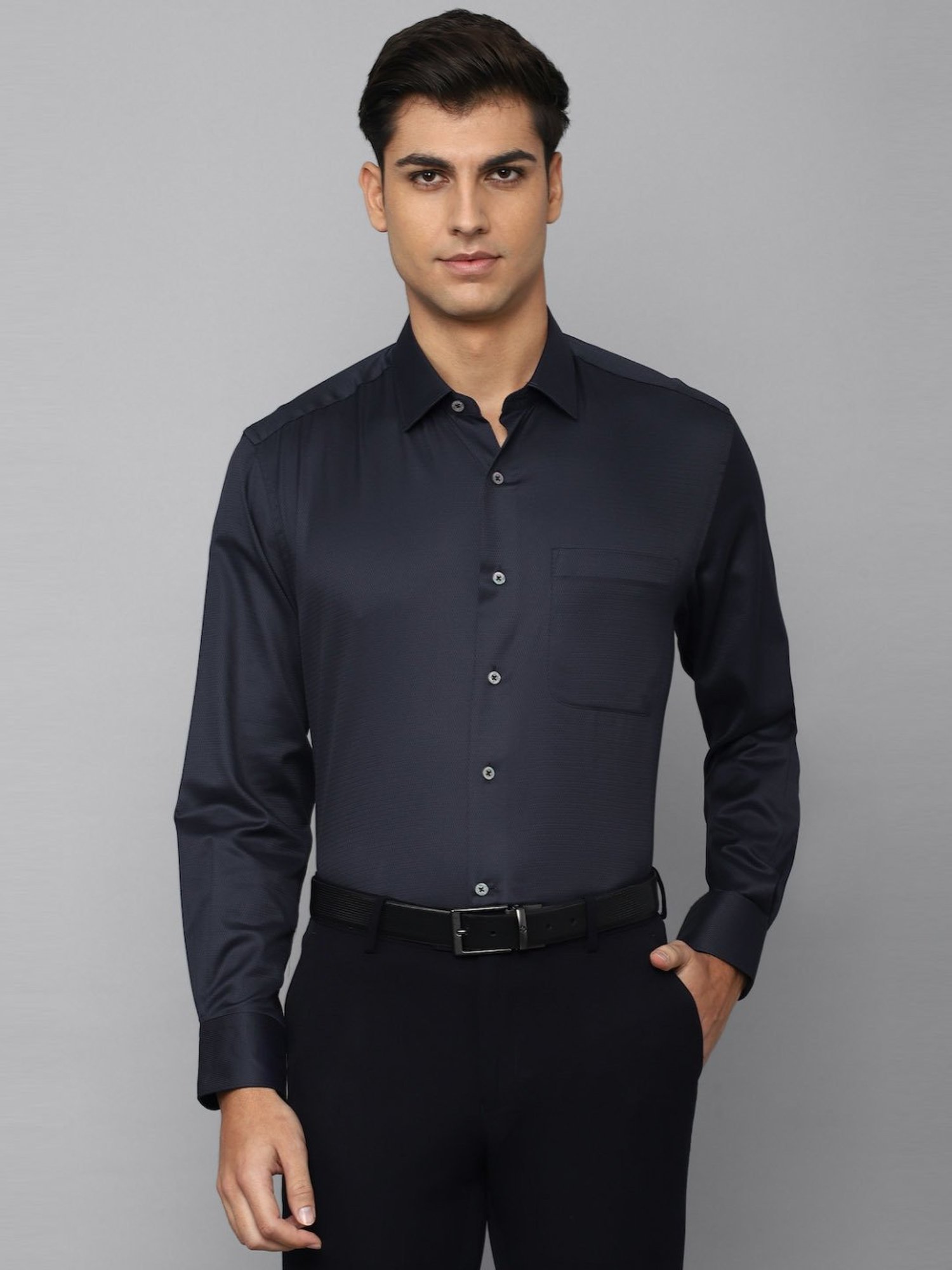 Luxure By Louis Philippe Black Cotton Regular Fit Texture Shirt