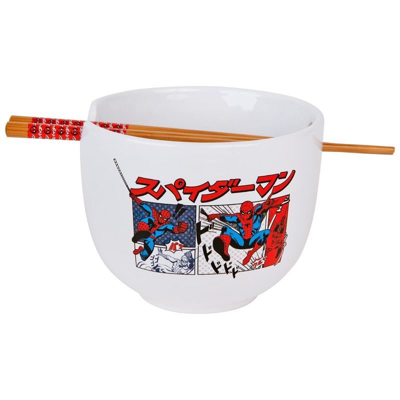 Silver Buffalo Marvel Spider-Man 20 Ounce Ceramic Ramen Bowl w/ Chopsticks