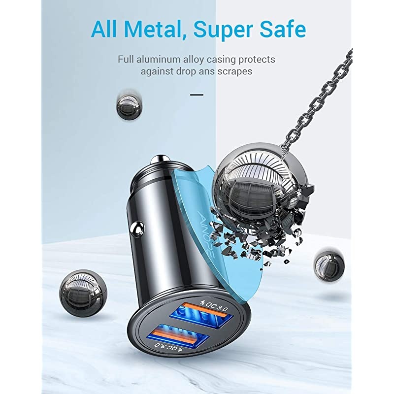 USB Car Charger Dual QC30 Port 36W6A All Metal Fast Car Charger Mini Cigarette Lighter USB Charger Quick Charge Compatible with iPhone 1111 proXRXXS Note 9Galaxy S10S9S8