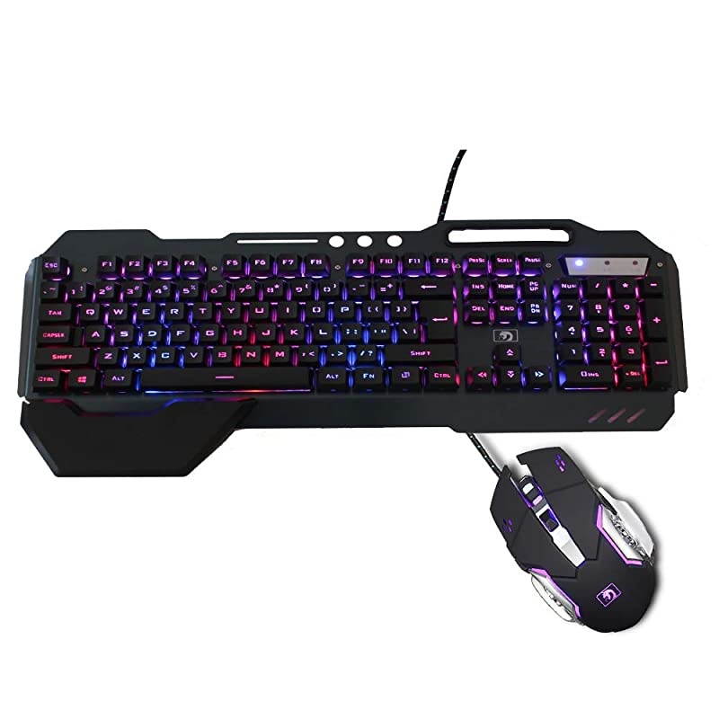 RGB Keyboard and Mouse Combo, Adjustable Breathing Lamp Wired Gaming Keyboard, Wrist Rest Keyboard 5 Adjustable DPI Gaming Mouse Adjustable Breathing Lamp for Mac, PC, Laptop Gamer (Black)