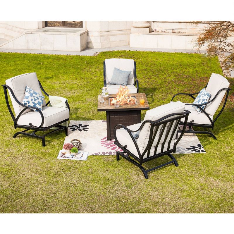 4pc Steel Patio Seating Set with Fire Pit Cream - Lokatse
