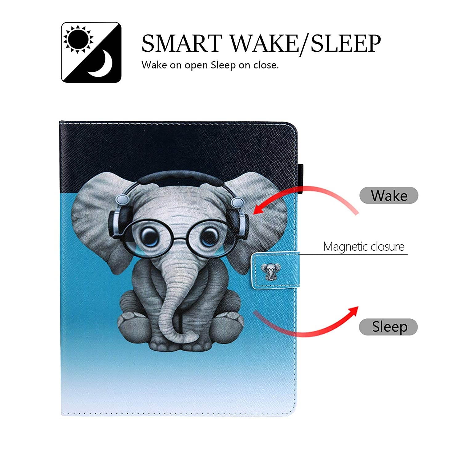 Dteck iPad 9.7 2018 Case, iPad 9.7 2017 Case, iPad Air/Air 2 Case, Corner Protection Folio Stand Protective Cover with Auto Wake/Sleep for Apple iPad 6th / 5th Gen, iPad Air 1/2, Doctor Elephant