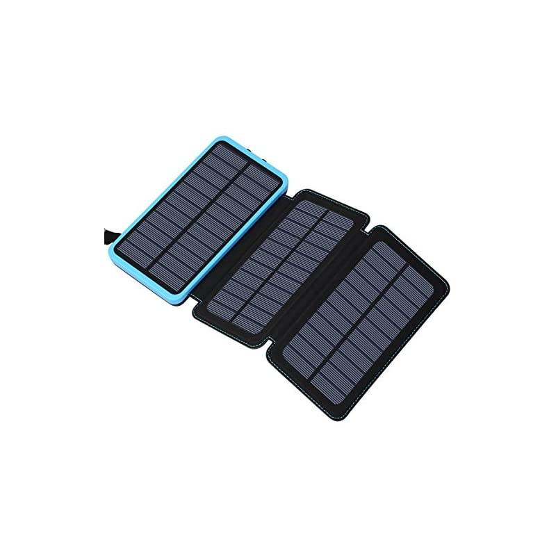 Solar Charger 24000mAh  Portable Solar Phone Charger with 3 Foldable Solar Panels and 2 High Speed Ports, Outdoor Solar Power Bank Compatible with Smartphones for Camping Hiking