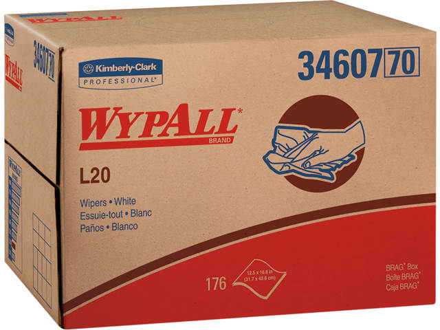 WypAll L20 Limited Use Towels (34607), BRAG Box, White, 4-Ply, 1 Box of 176 Wipes