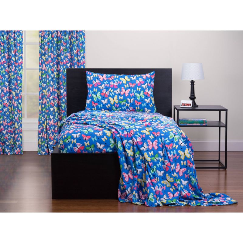 Queen Brilliant Butterflies Twin Sheet Set Blue - Highlights