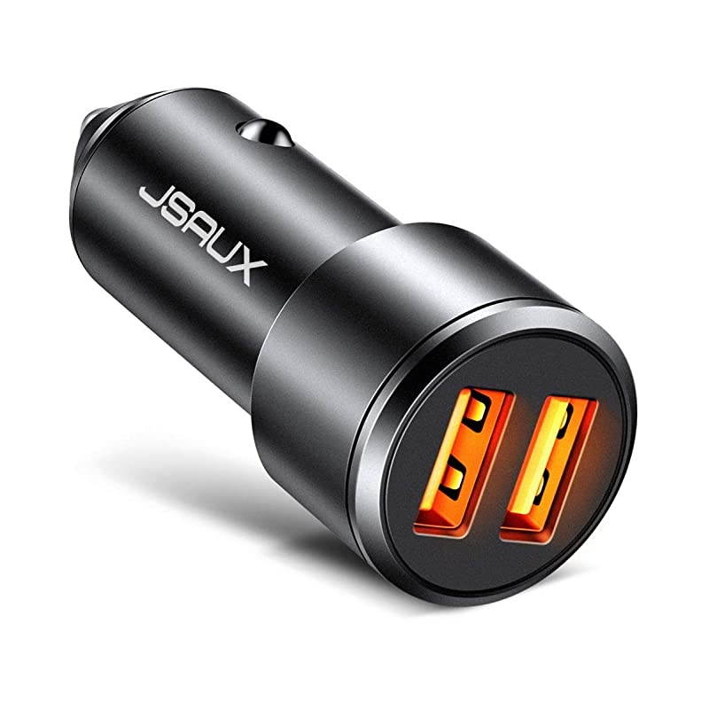 Car Charger  Quick Charge 30 3A Dual USB Ports 36W Fast Car Adapter Metal Compatible with Samsung Galaxy S10 S9 S8 S20 Plus Note 10 9 8 S7 iPhone Xs Max XR X 8 7 6 iPad LG G6 V20 Moto Black