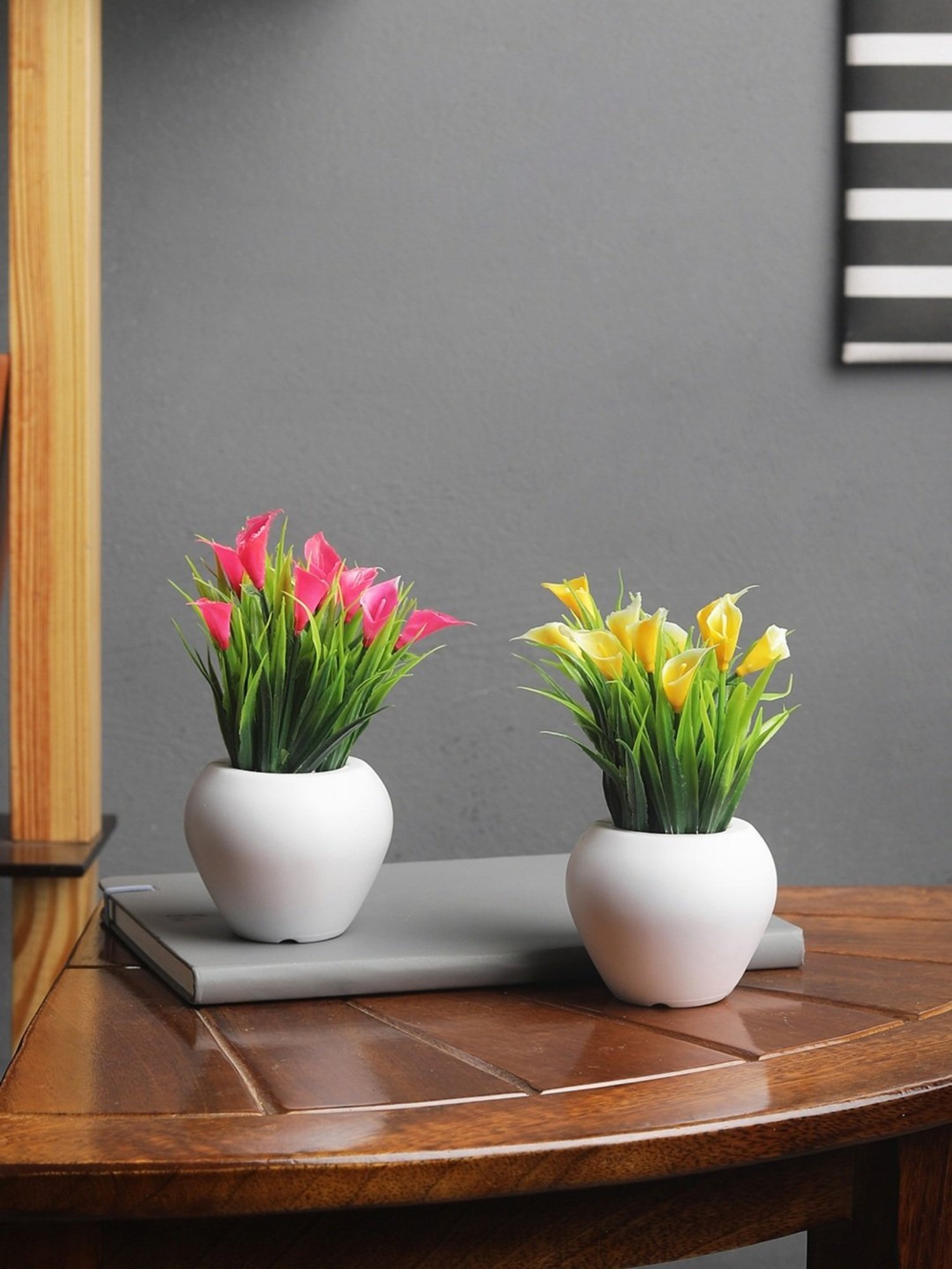 Foliyaj Multicolor Plastic Artificial Mini Bush - Set of 2