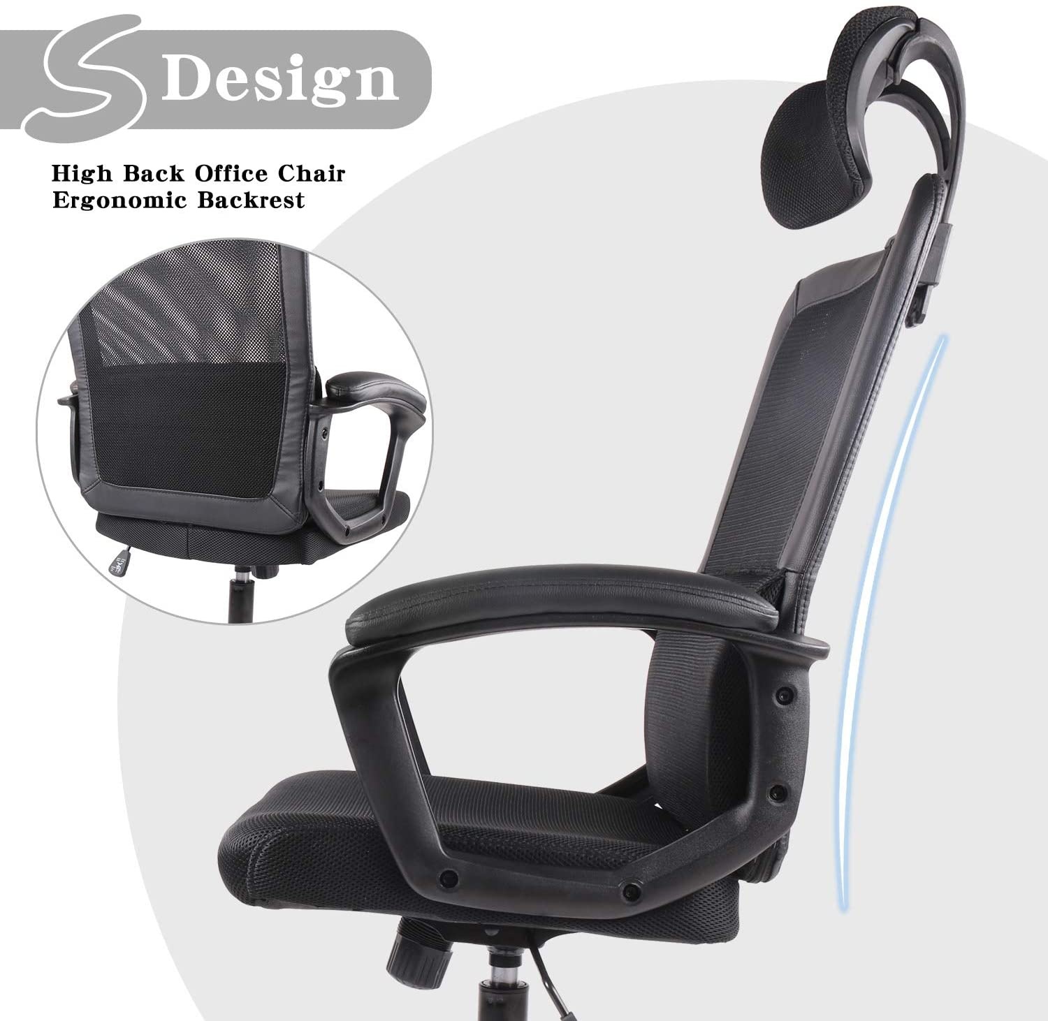 Milemont Ergonomic Office Chair High Back Mesh Office Chair Adjustable Headrest Computer Desk Chair for Lumbar Support