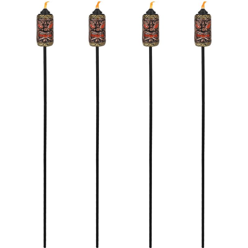 Sunnydaze Outdoor 3-in-1 Adjustable Height Tiki Face Patio and Lawn Citronella Torch Light Set - 4pk