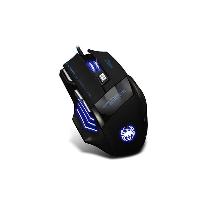 Zelotes Ergonomic 7200 DPI LED Optical Wired Gaming Mouse Mice 7 Buttons Compatible Mac Pro Gamer PC Laptop Desktop NotebookBlack BlackT80