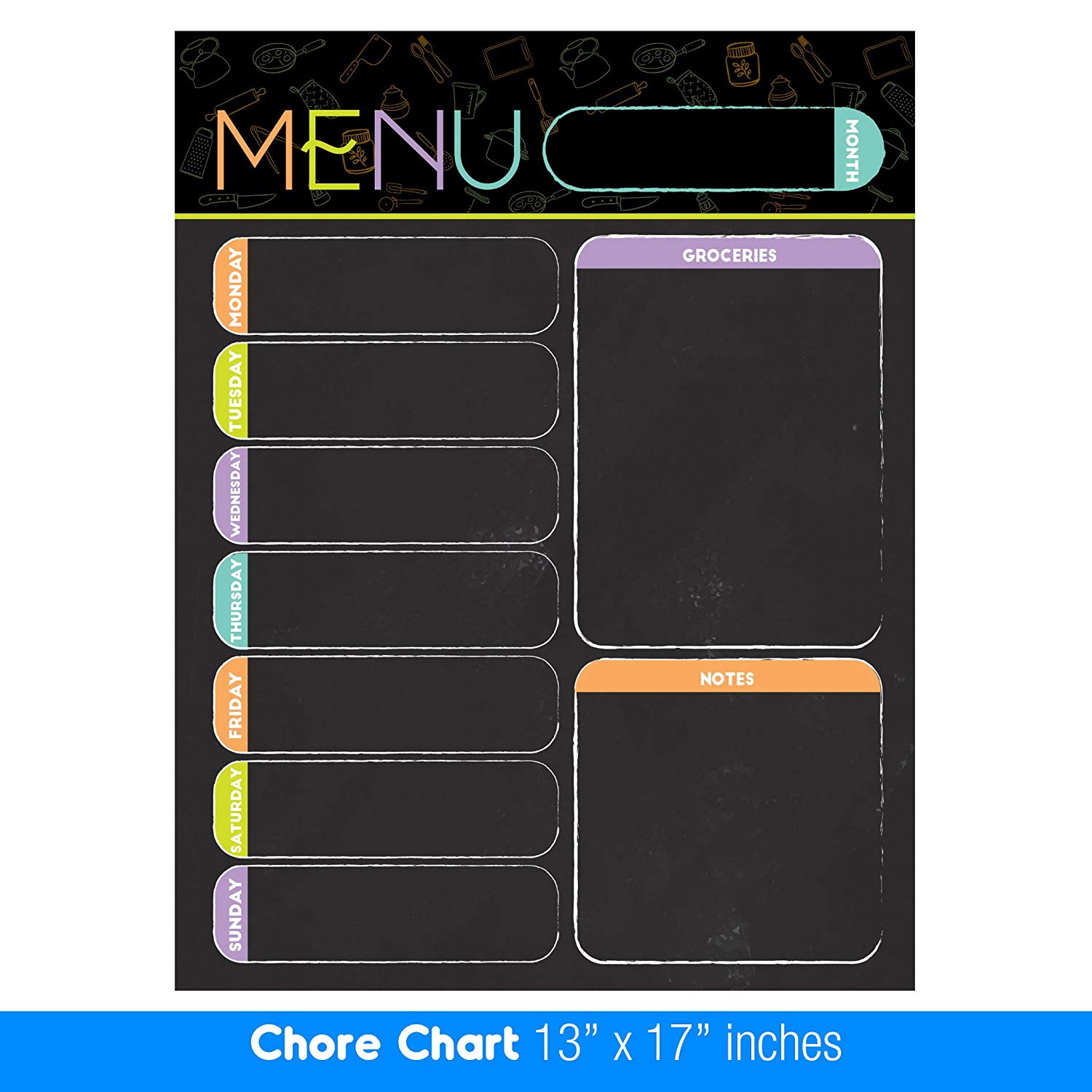 Best EXTRA LARGE 13 x 17 -inch Dry Erase or Wet Erase Laminated Magnetic Dry Erase Menu And Groceries Planner - Perfect for Refrigerators Keep a Weekly Meal Plan & Grocery List Blue & White