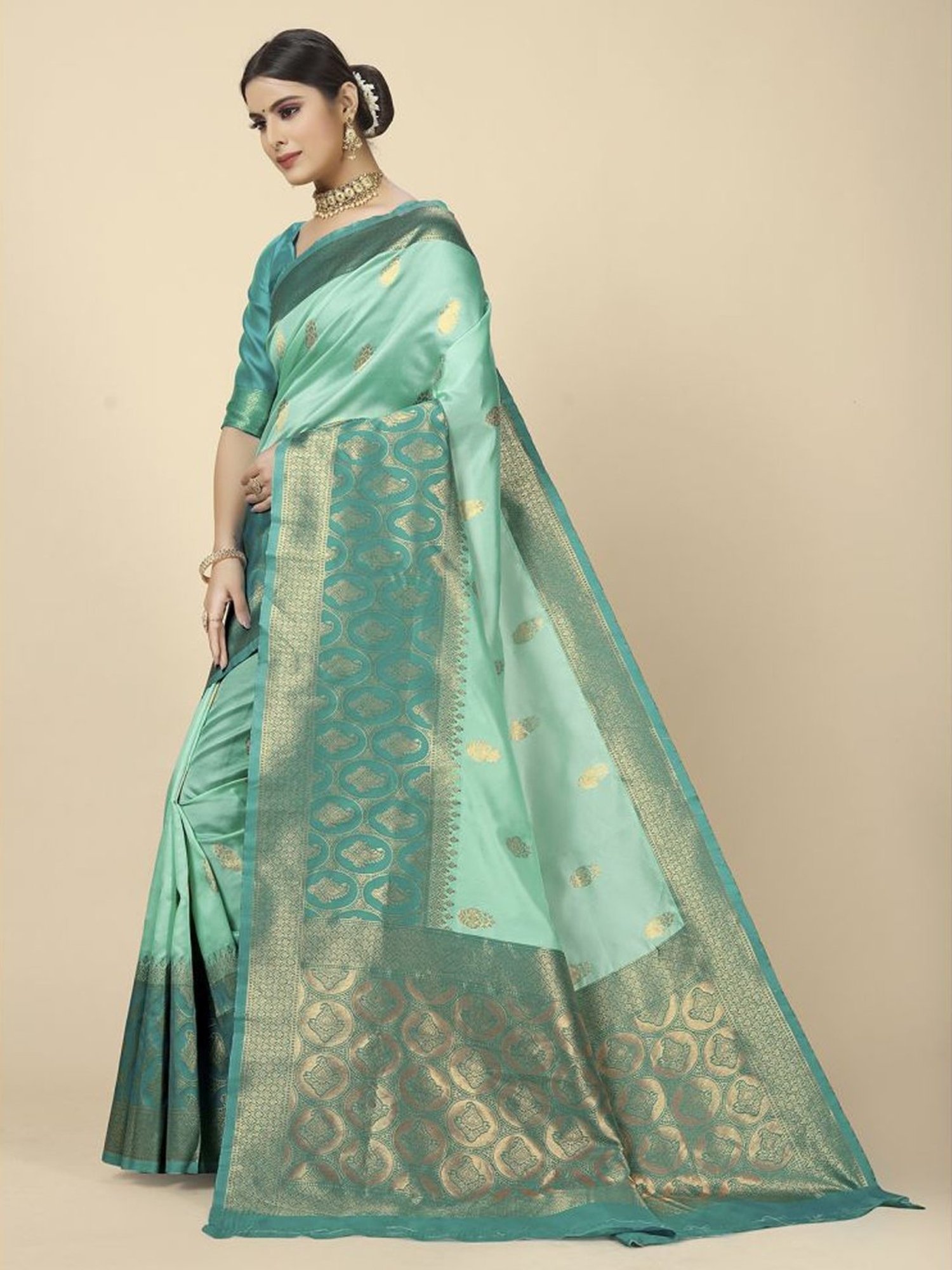 Unnati Silks Red Silk Printed Saree With Unstitched Blouse