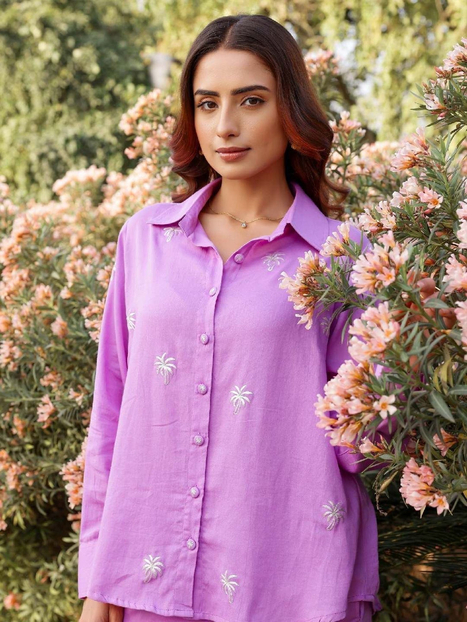 Gulaal Lilac Coconut Embroidered Shirt with Pant Co-ord Set