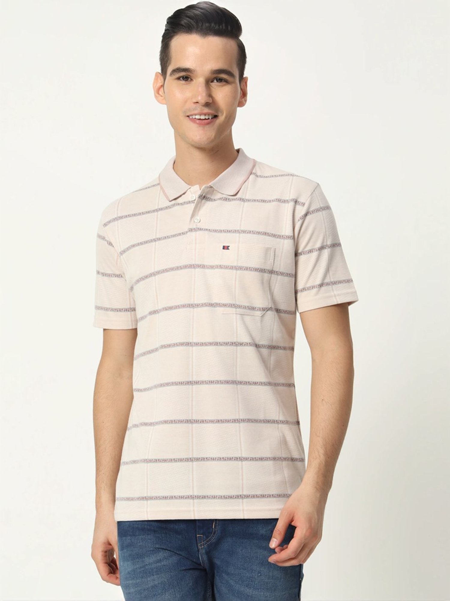 Tab91 Brown Regular Fit Striped Polo T-Shirts
