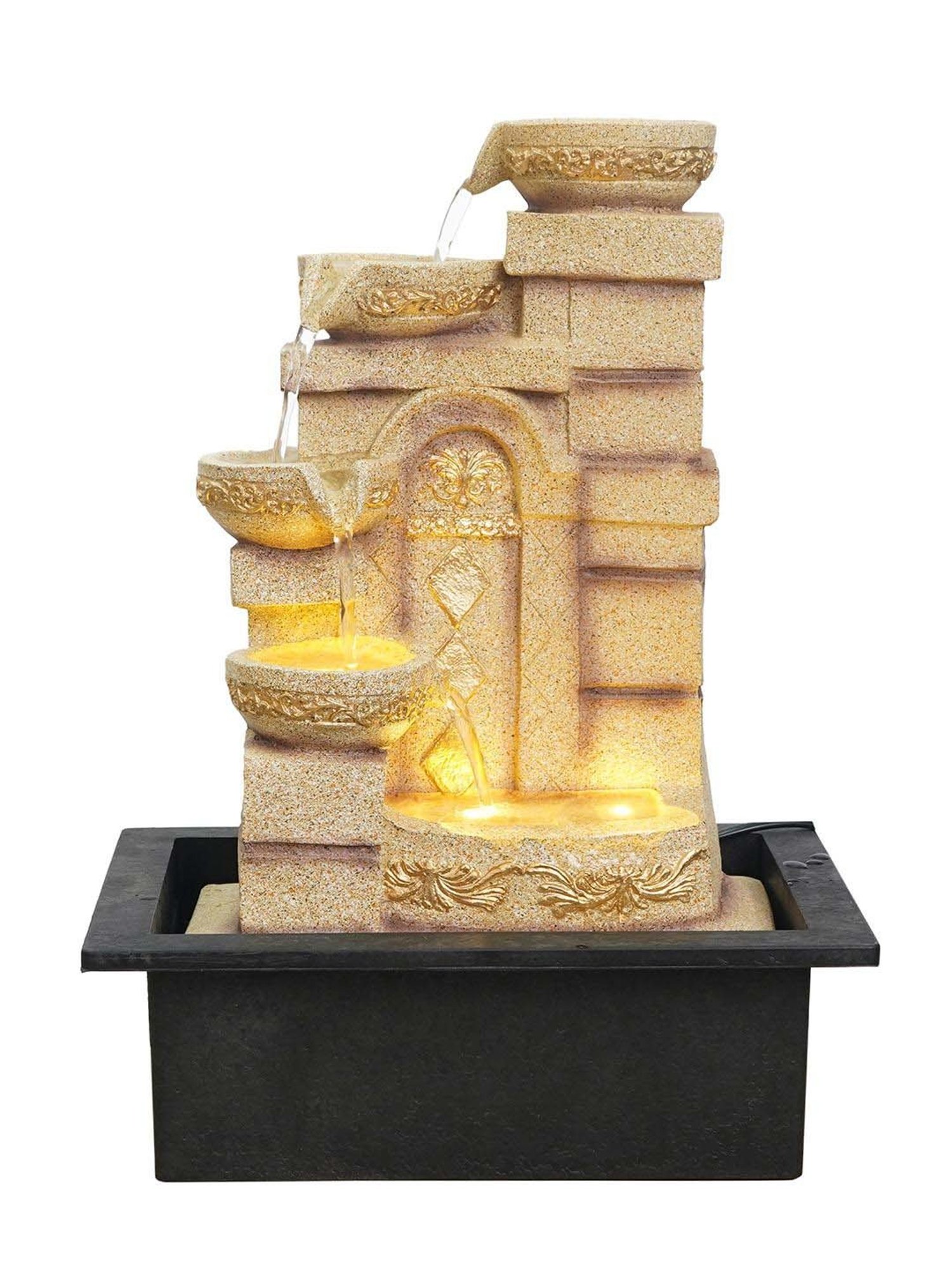 CHRONIKLE Cream Polyresin Table Top 4 Steps Waterfall Fountain