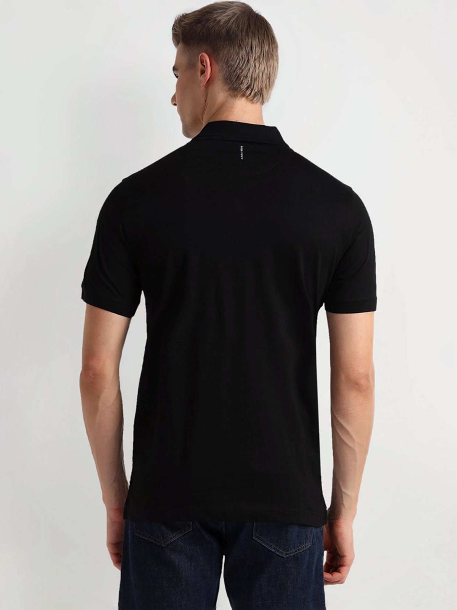 Arrow New York Black Regular Fit Printed Polo T-Shirt