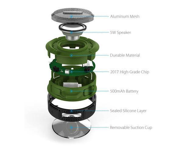 Shower Speaker, Wireless Waterproof Speaker with 5W Driver, Suction Cup, Built-in Mic, Hands-Free Speakerphone---Orange