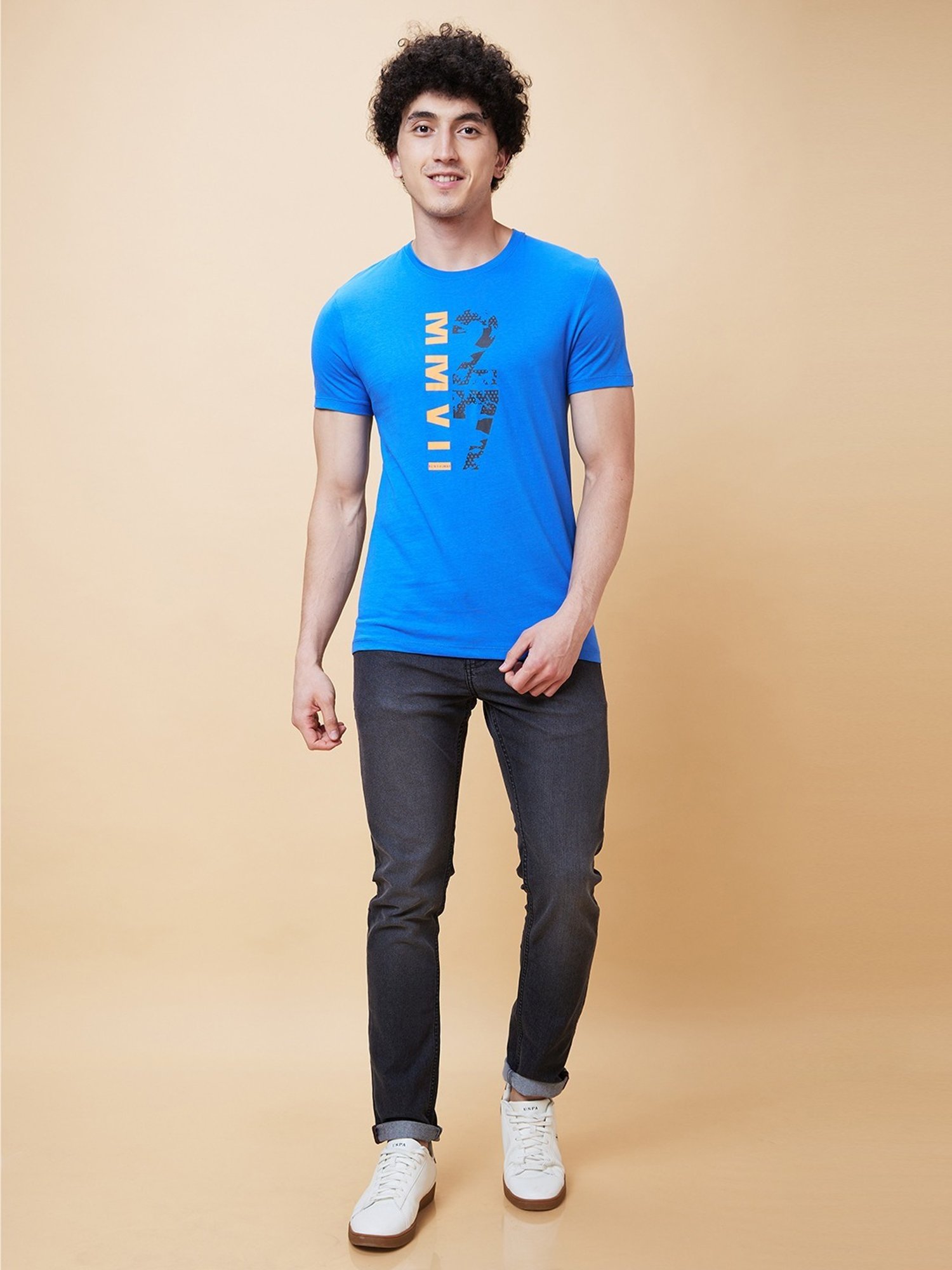 Being Human Blue Regular Fit Printed T-Shirt