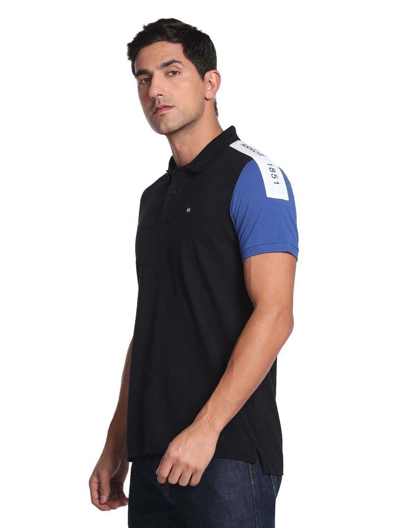 Arrow Sport Black Cotton Regular Fit Printed Polo T-Shirt
