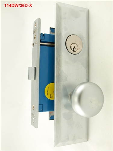 Maxtech (Marks 114DW/26D-X Like), Satin Chrome 26D, Wide Face Plate, Left Hand, Heavy Duty Mortise Lock Knob Vestibule Function Always Locked Storeroom Latch Only Lockset, Screwless Knobs Thru Bolted