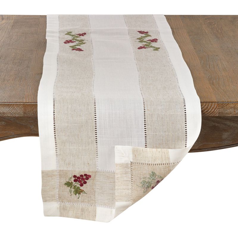Saro Lifestyle Embroidered Grape Design Poly And Linen Blend Runner