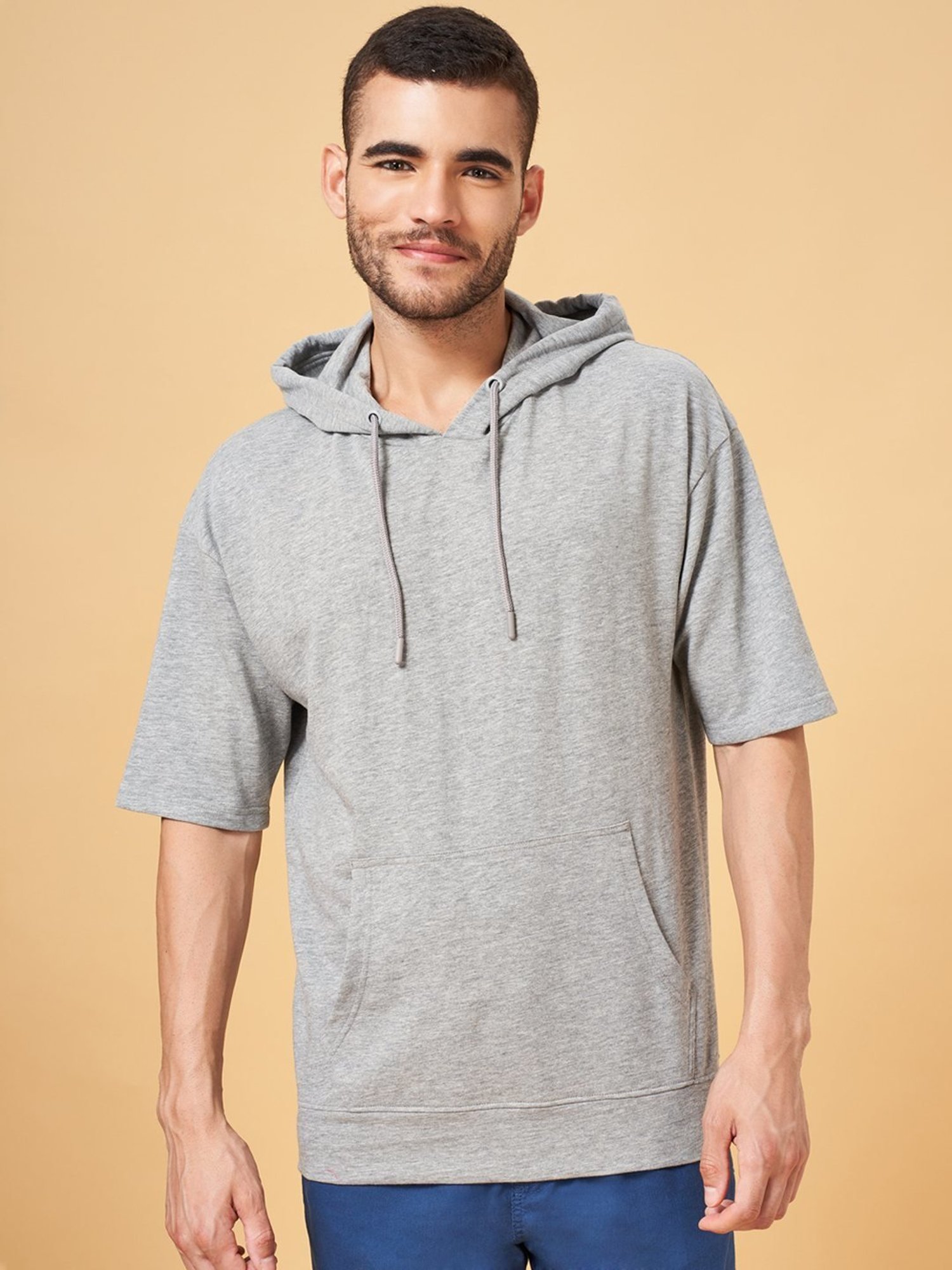 Urban Ranger by Pantaloons Grey Melange Cotton Regular Fit Hooded Sweatshirt