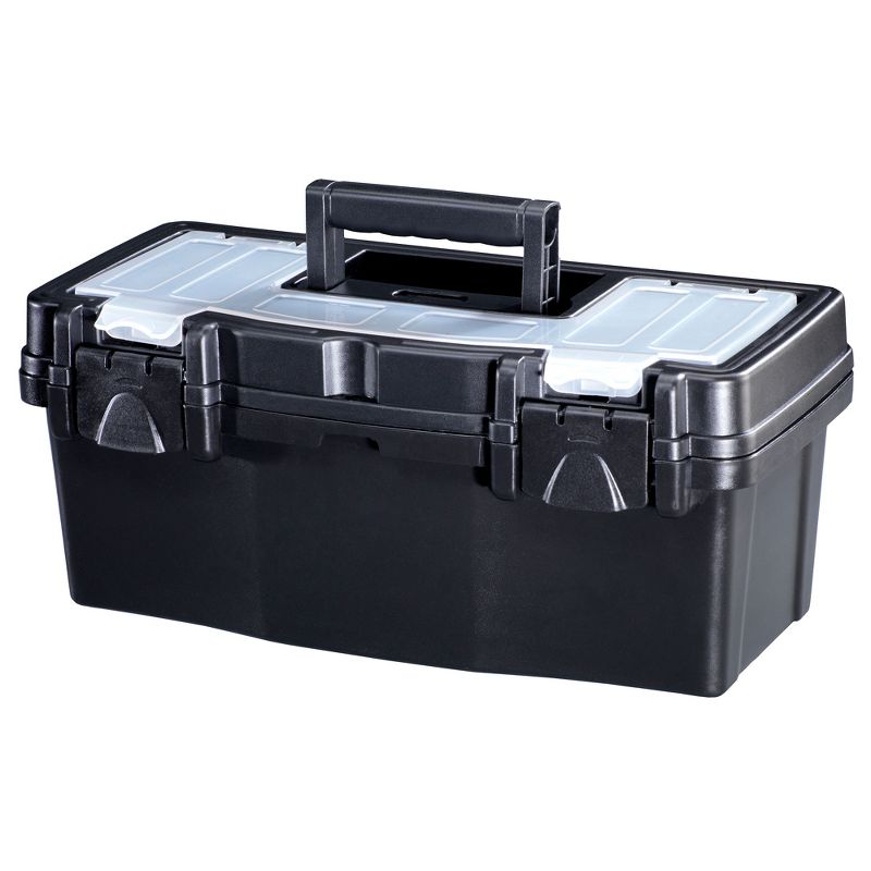 Stack-On PTB-12LS 12 Inch Portable Plastic Lockable Tool Box Chest with Lid Organizer Storage, Removable Tray, and Flip Up Handle