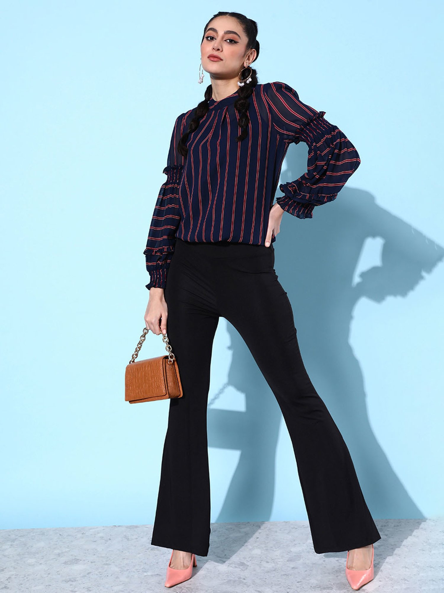 QUIERO Navy Striped Top