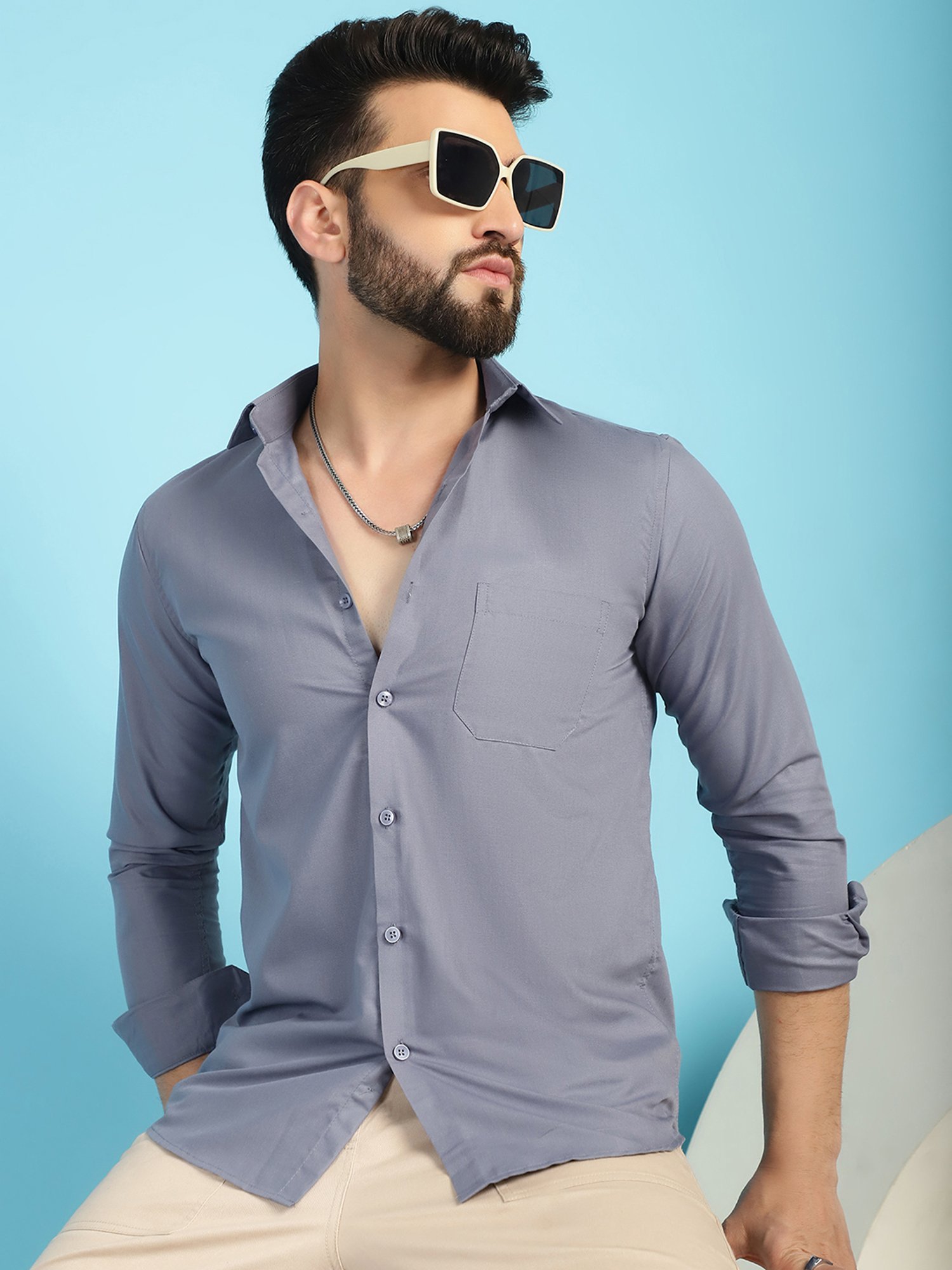Indian Needle Light Grey Regular Fit Shirt