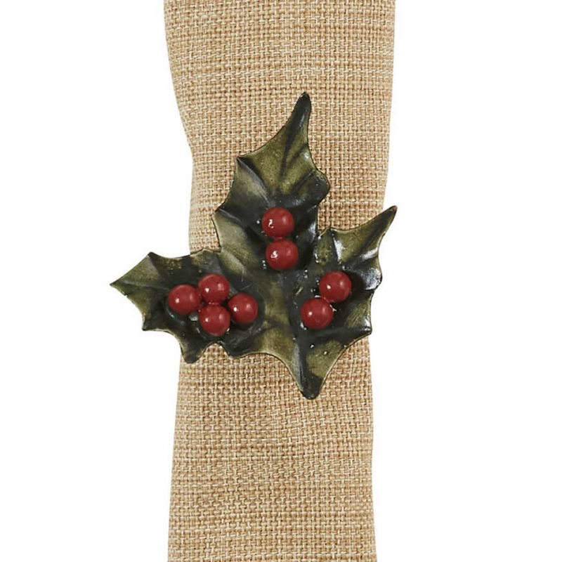 Park Designs Holly and Berry Napkin Ring Set - Green