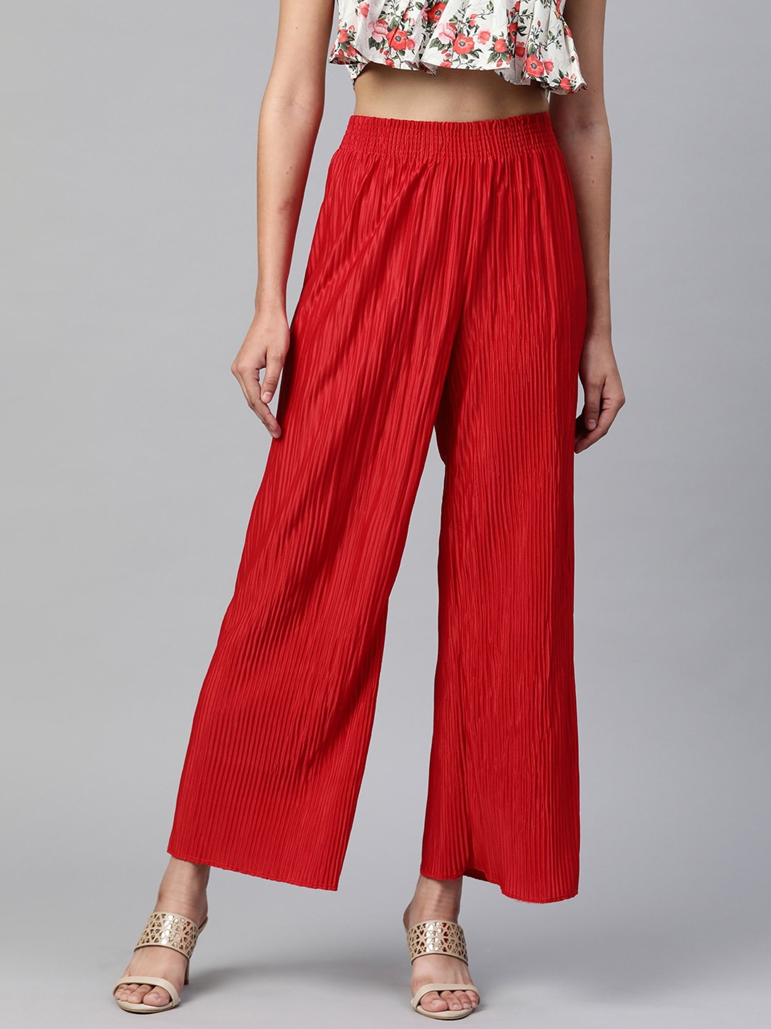 READIPRINT FASHIONS Red Pleated Palazzos