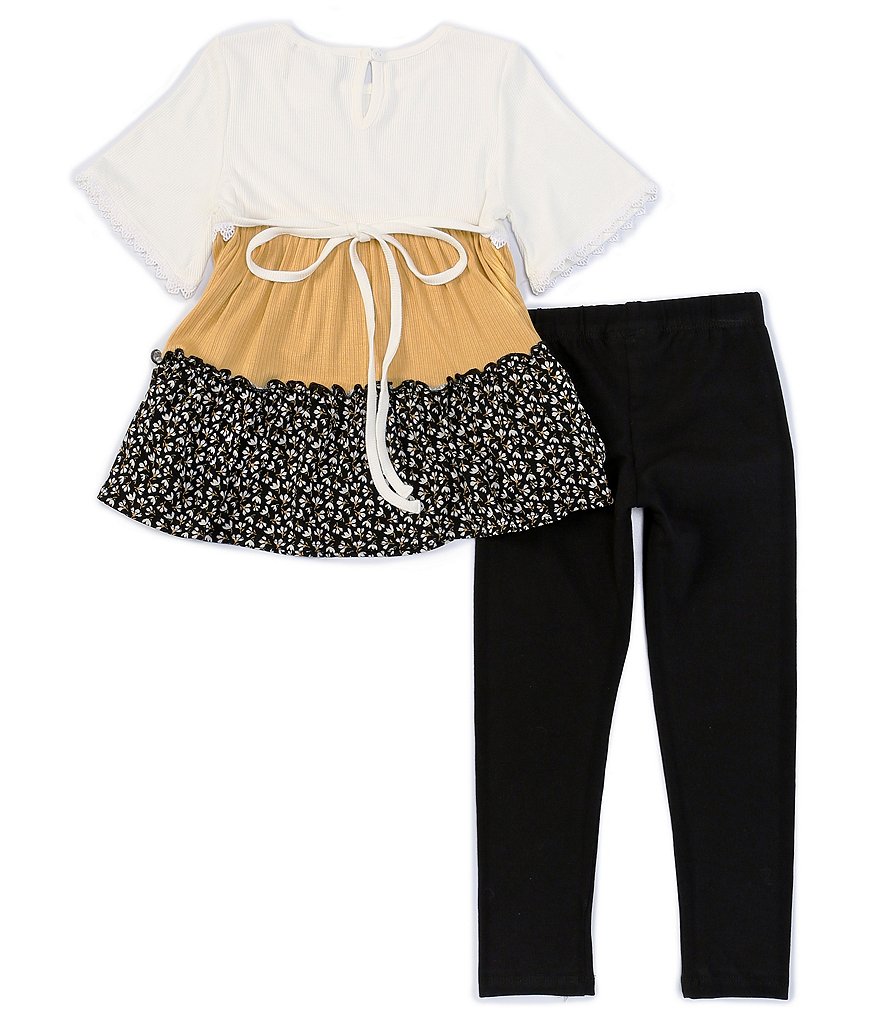 Rare Editions Little Girls 2T-6X Bell-Sleeve Colorblock Tiered Top & Leggings Set