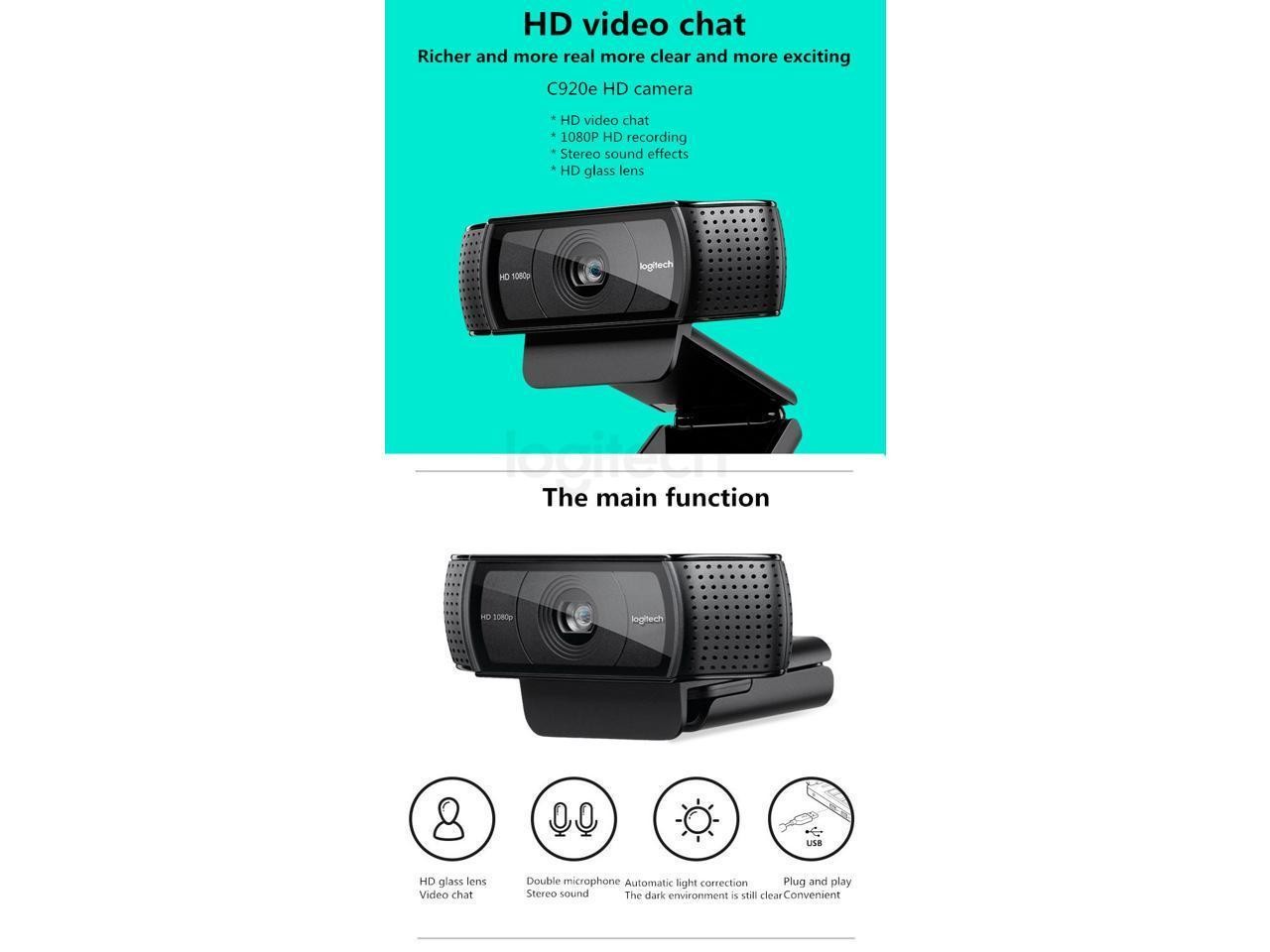New Logitech Pro C920e HD Pro Webcam Widescreen Video Chat Recording USB Smart 1080p Web Camera For Computer C920 Upgrade Version CMOS