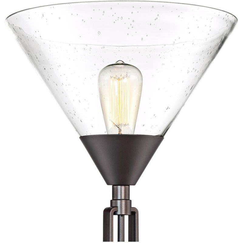 Franklin Iron Works Industrial Torchiere Lamp Tree Tiger Bronze Seedy Glass Dimmable LED Edison Bulbs for Living Room Reading