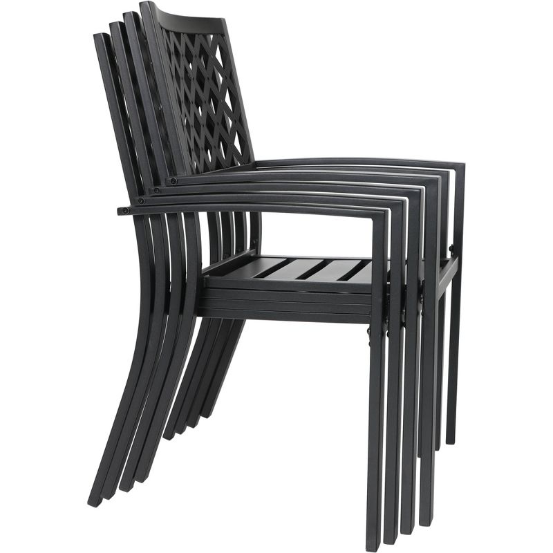 7pc Patio Dining Set with Rectangle Table with 2.6" Umbrella Hole & Steel Arm Chairs - Black - Captiva Designs