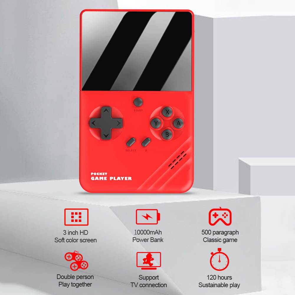 Portable Mini Video Game Console GA03-8-ECAM Built-in 500 Classic Games +Power Bank Retro 8 Bit Pocket Handheld Game Player