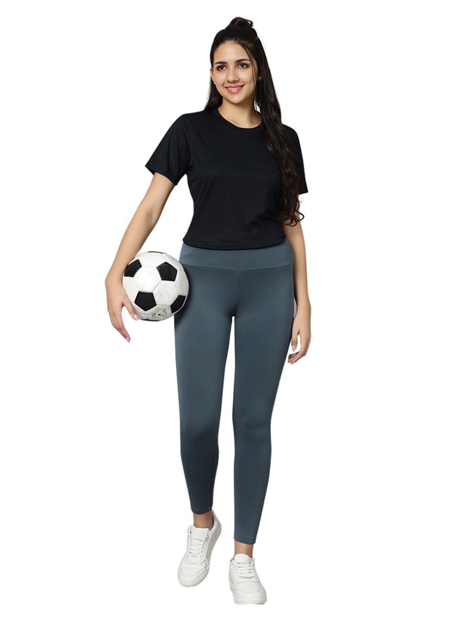 Omtex Black & Grey Mid Rise Sports Tights - Pack Of 2