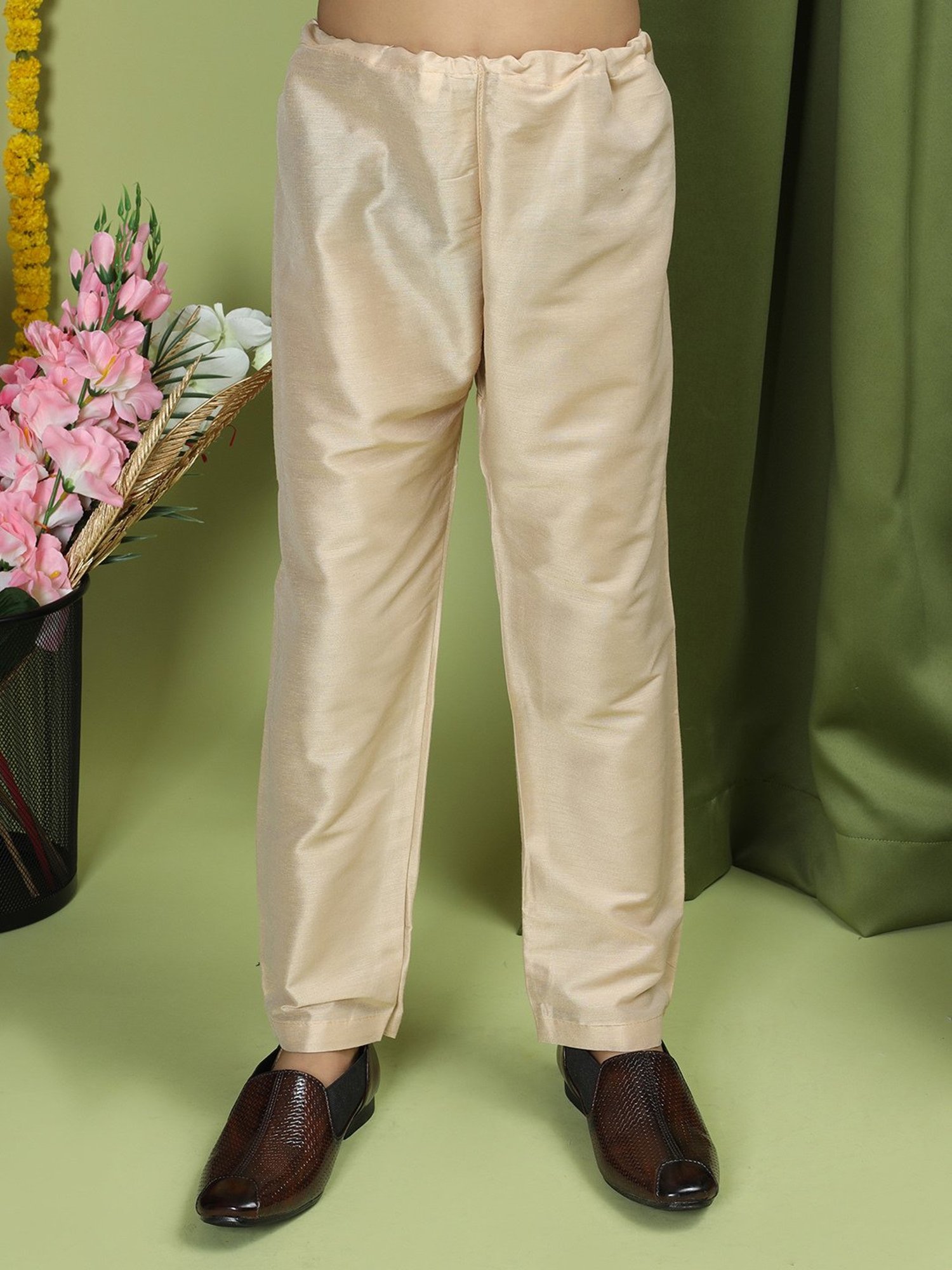 VASTRAMAY Boys Yellow & White Cotton Printed Full Sleeves Kurta Sets