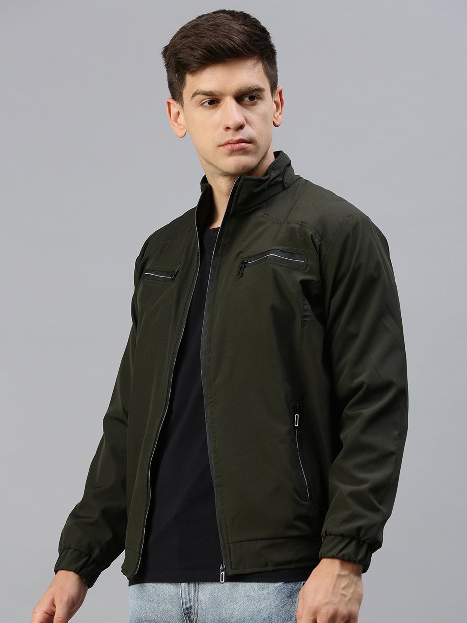 VOXATI Green Regular Fit High Neck Jacket