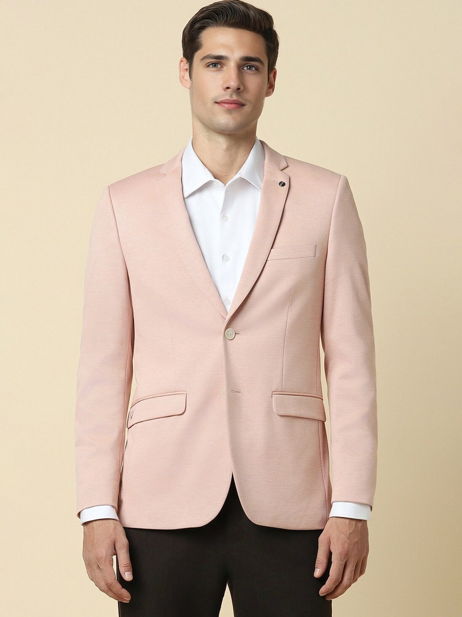 Allen Solly Pink Slim Fit Texture Blazer
