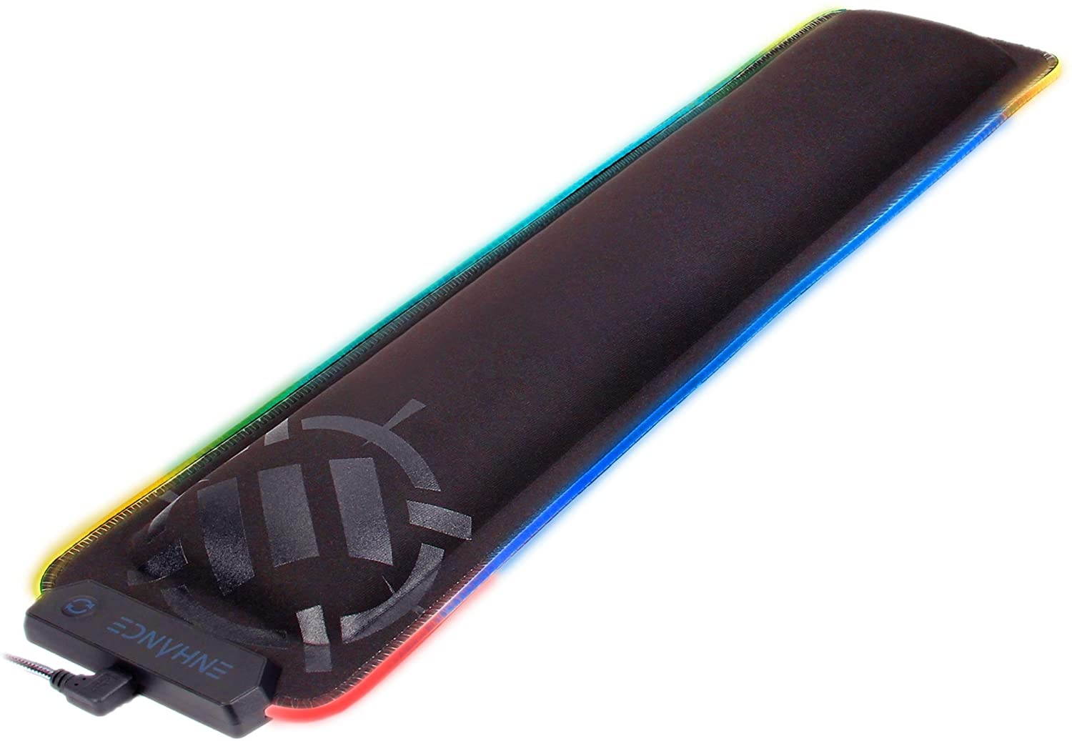 ENHANCE LED Gaming Keyboard Wrist Rest Pad with Soft Memory Foam Support for Full Size Keyboards - 7 Illuminated Colors, 3 Color Modes, Smart Control, Non-Slip Base - Thick 1" Padding for Esports