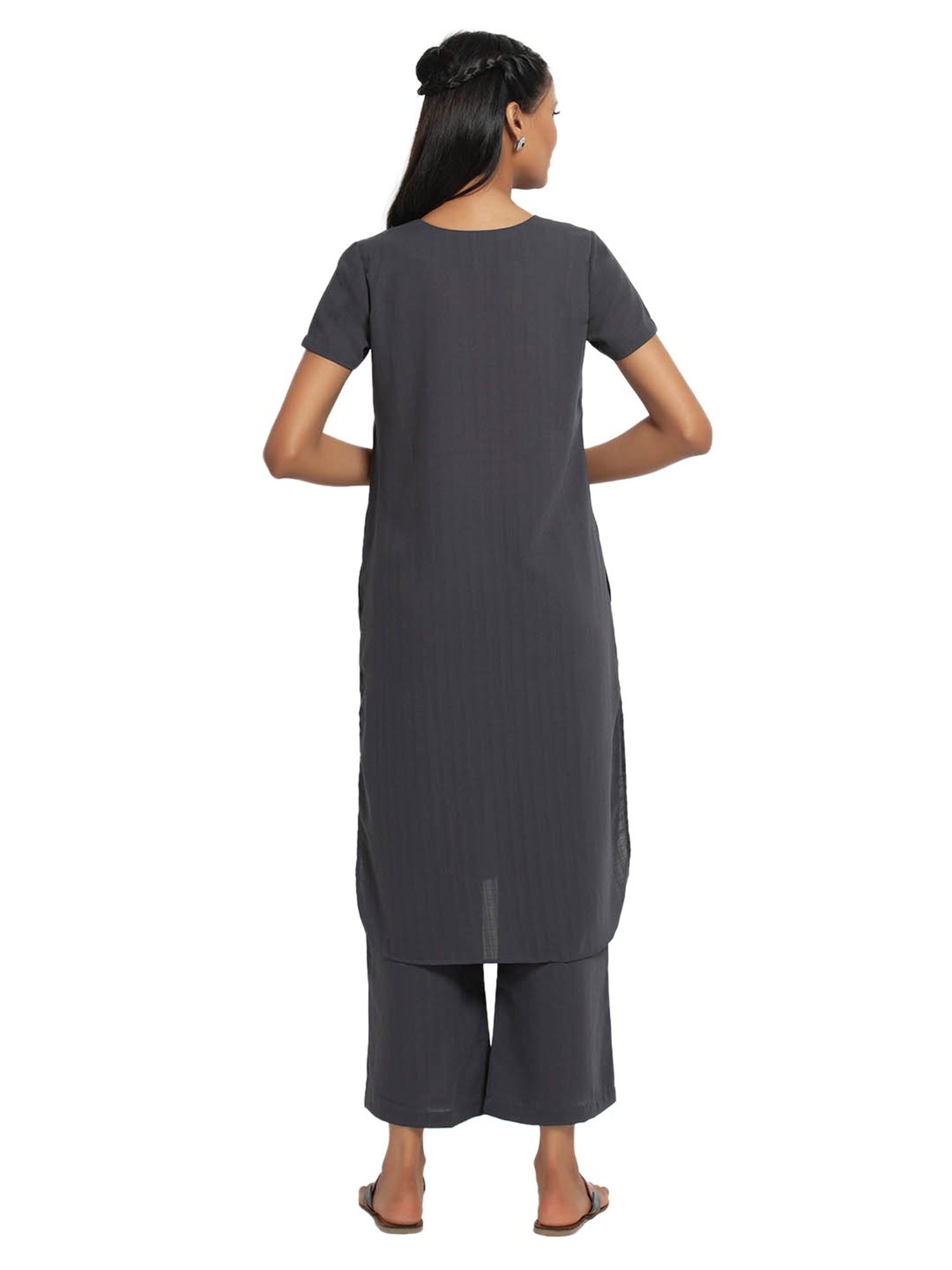 Office & You Grey Straight Fit Kurta