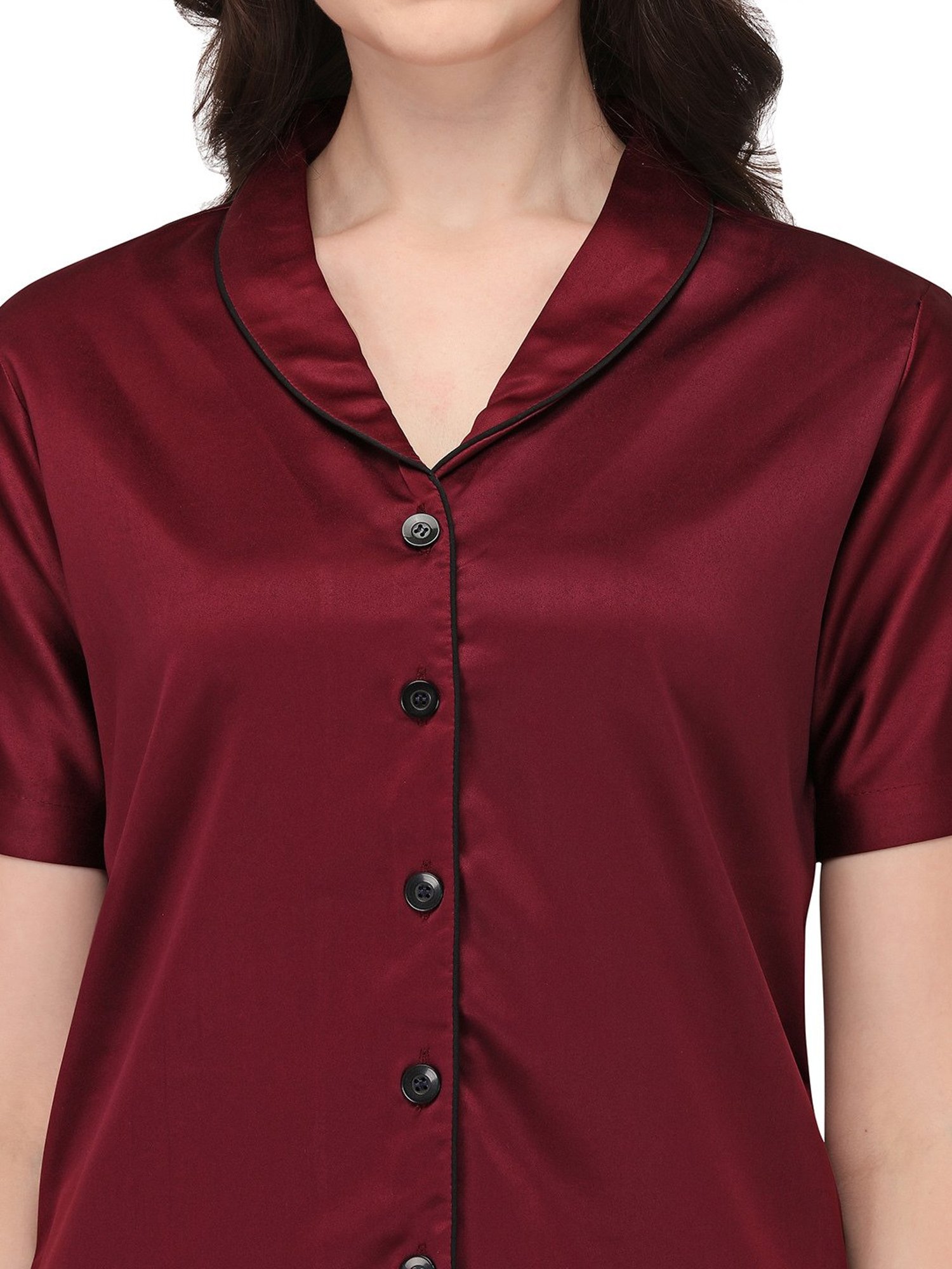 Smarty Pants Wine Satin  Shirt With Pyjamas