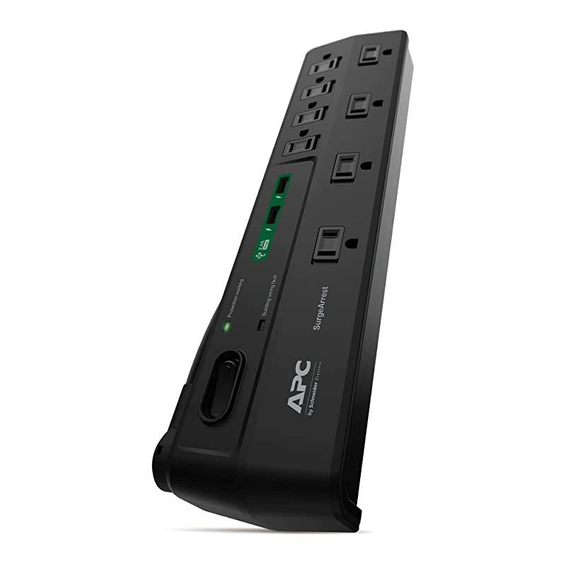 Strip with USB Charging Ports Surge Protector P8U2 2630 Joules Flat Plug 8 Outlets