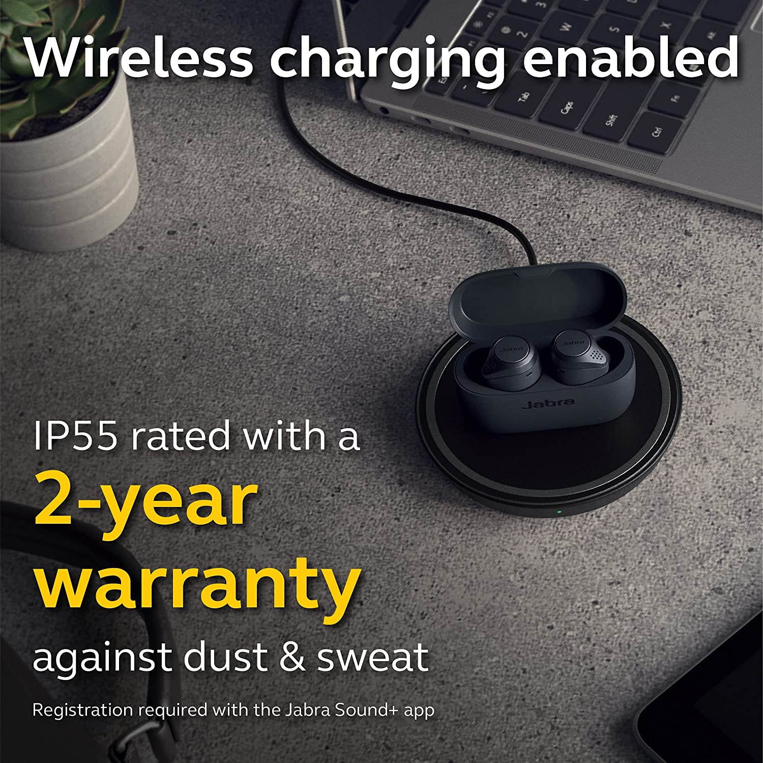 Jabra Elite Active 75t True Wireless Earbuds with Wireless Charging Enabled Case, Gray