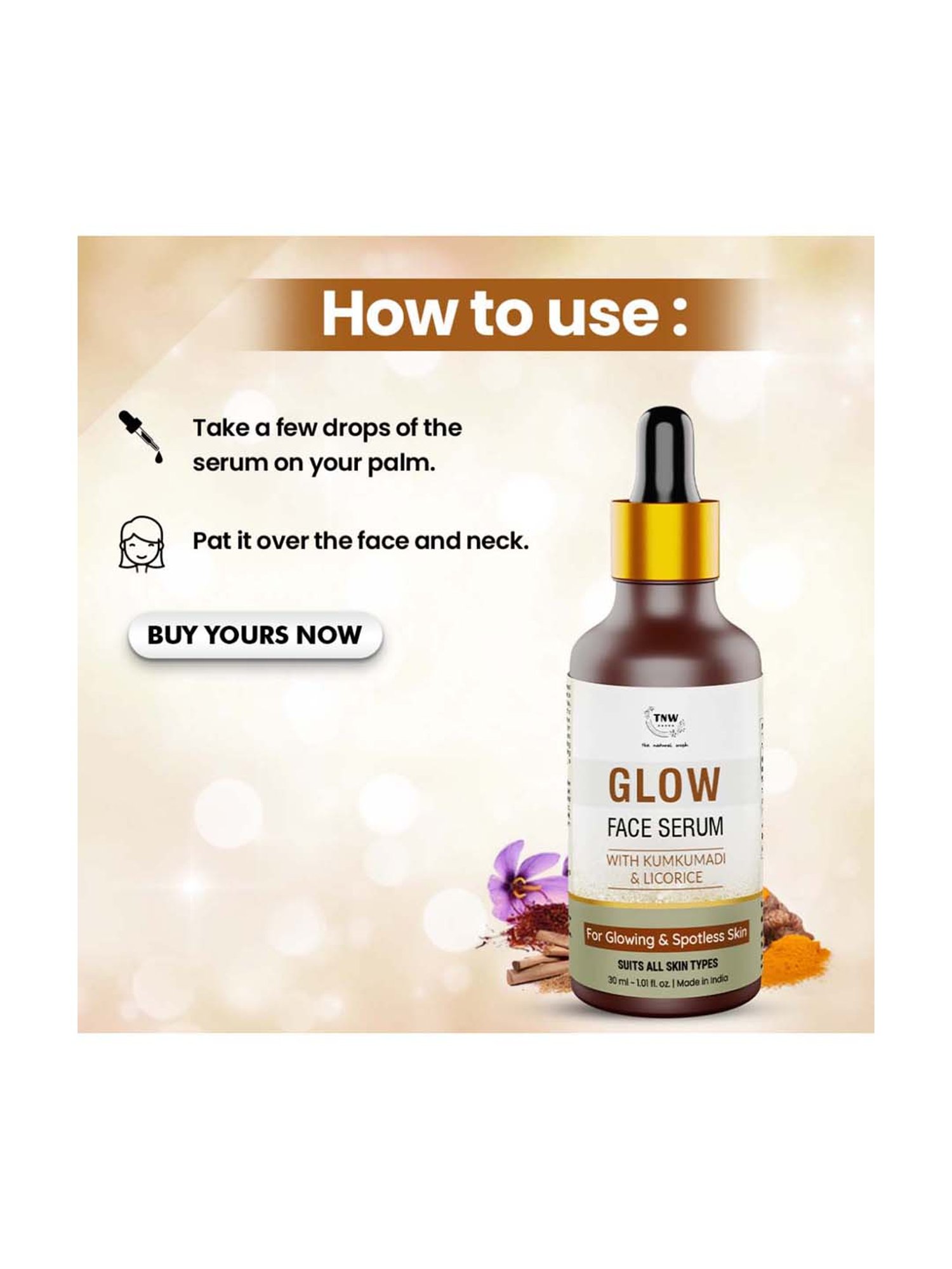 TNW-THE NATURAL WASH Glow Face Serum With Kumkumadi & Licorice for Glowing & Spotless Skin - 30 ml