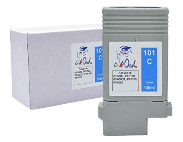 InkOwl Compatible Ink Cartridge Replacement for CANON PFI-101C (130ml, Cyan) for iPF5000, iPF5100, iPF6000S, iPF6100, iPF6200 printers