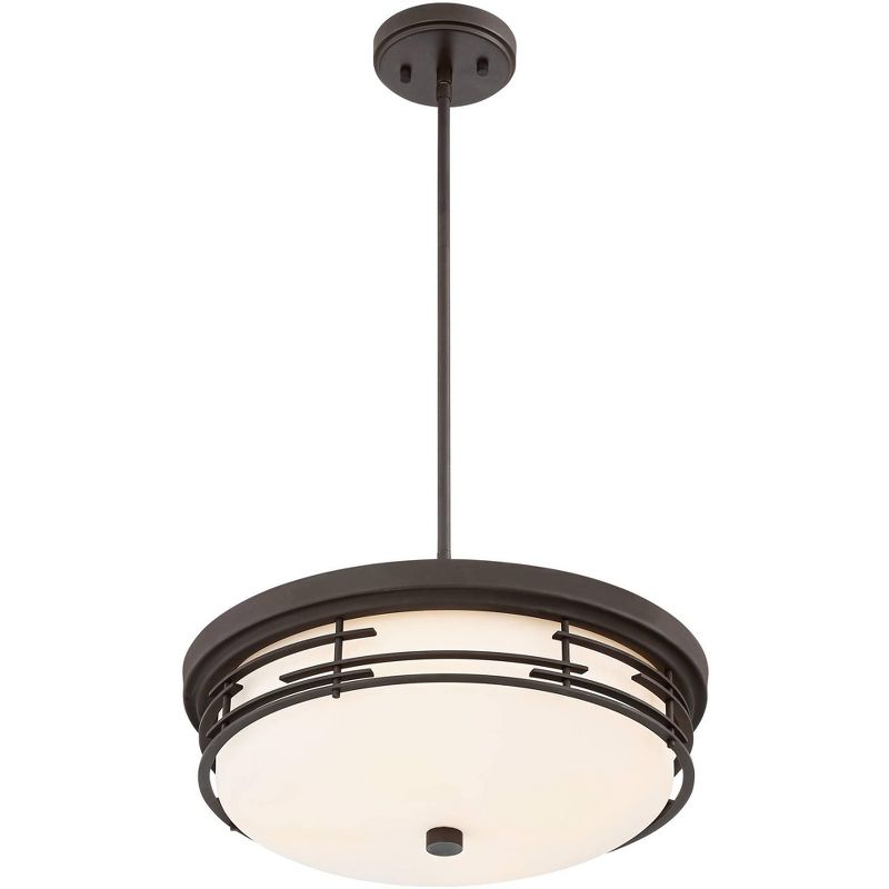 Franklin Iron Works Antique Bronze Pendant Chandelier 17" Wide Rustic White Glass 3-Light Fixture Dining Room House Foyer Kitchen